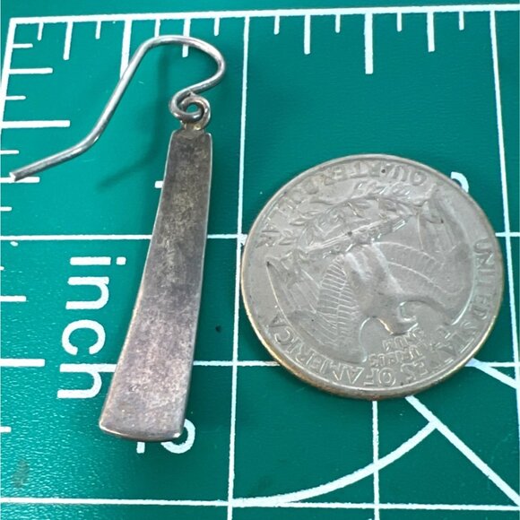 Vtg 925 Sterling Silver Dangle Earrings Geometric Curved Designed Hook Closure - Picture 5 of 6